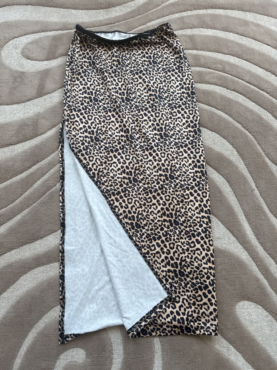 Shein Leopard print long skirt with slit in leg