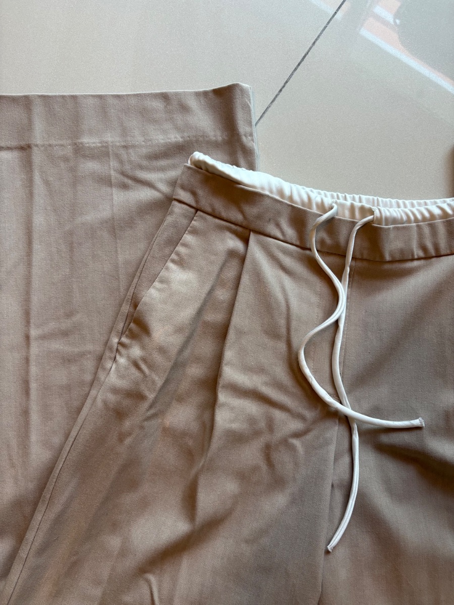 Zara beige drawstring straight leg trousers with pockets photo 2