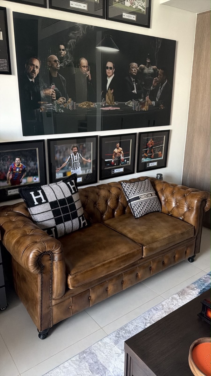 Vintage style brown leather sofa