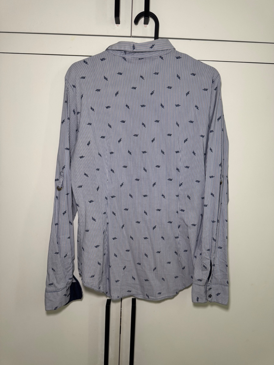 Zara blue and white, pinstriped, long-sleeve shirt, featuring a small anchor pattern photo 3