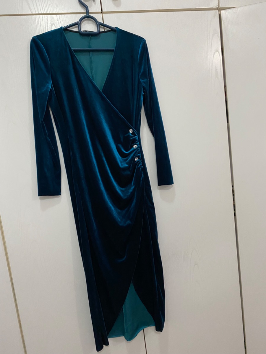 Zara velvet Dress Turquoise color photo 2
