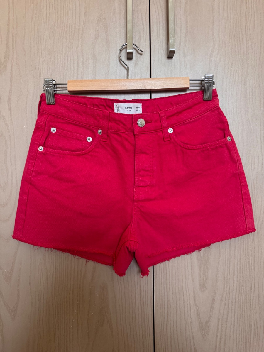 Mango red denim high-waist shorts