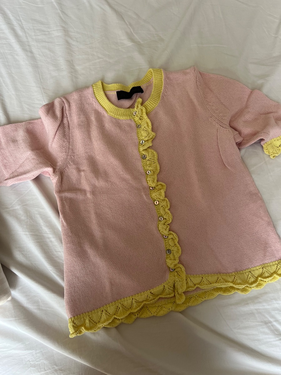Zara Pink Knit Cardigan with Yellow Ruffle Details