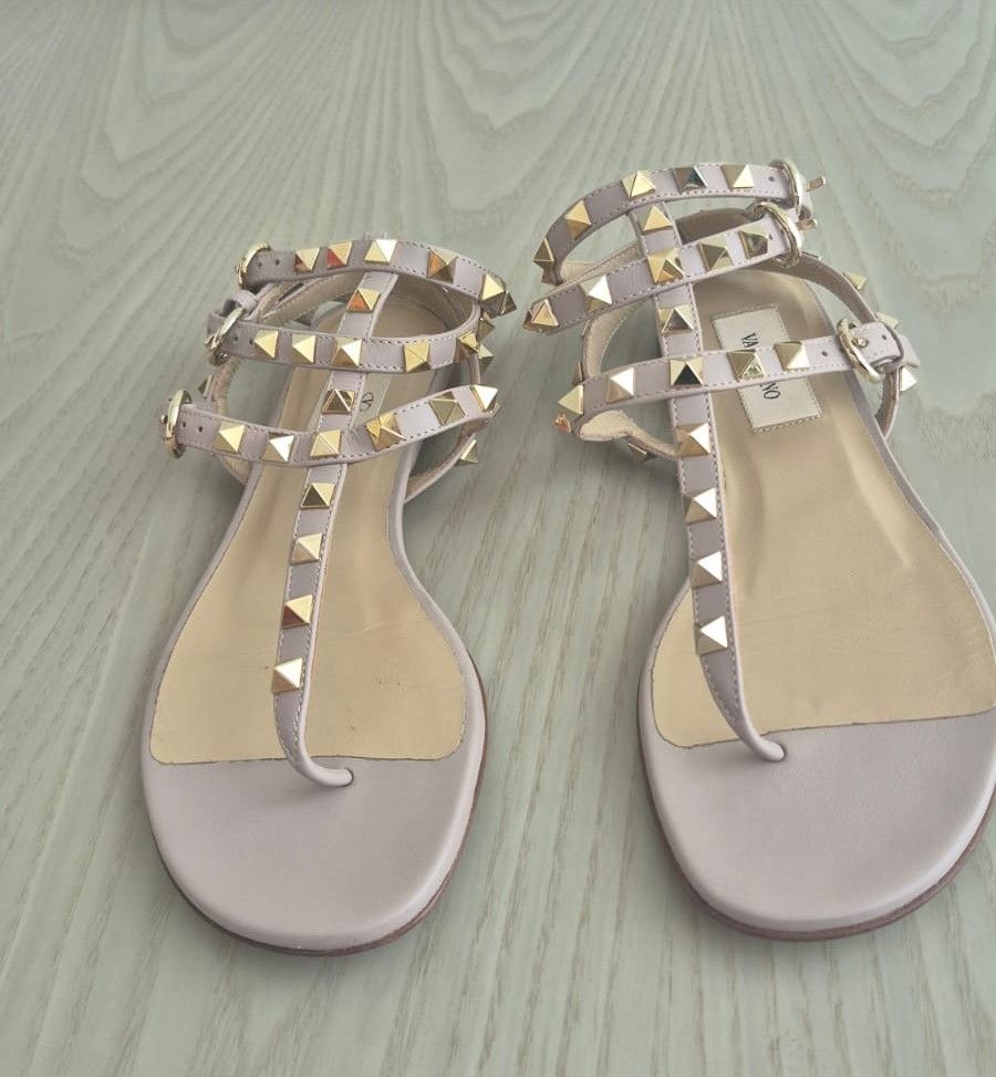 Valentino Rockstud Caged Flat Sandals Lilac and Gold