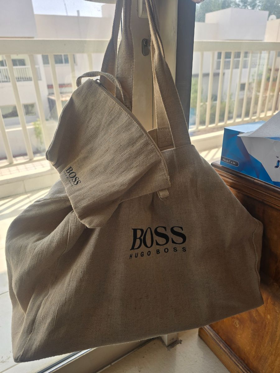 Hugo Boss BOSS Beige Canvas Tote Bag with Matching Pouch photo 3