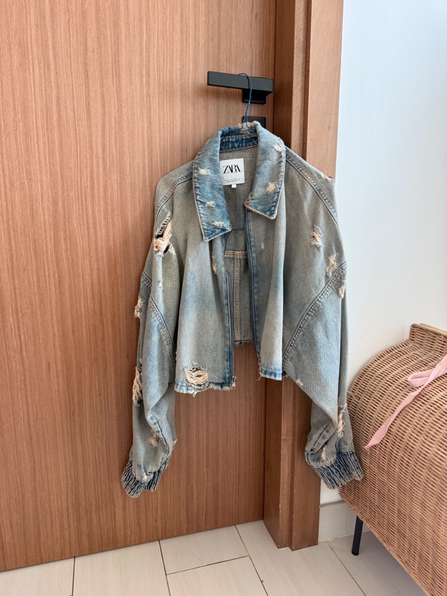 Zara Cropped Denim Bomber Jacket