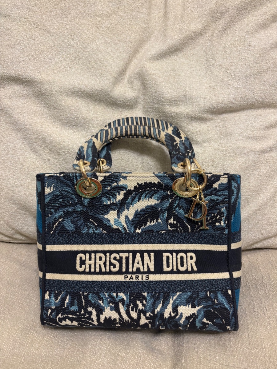 Christian Dior Lady D-Lite Blue Embroidered Handbag