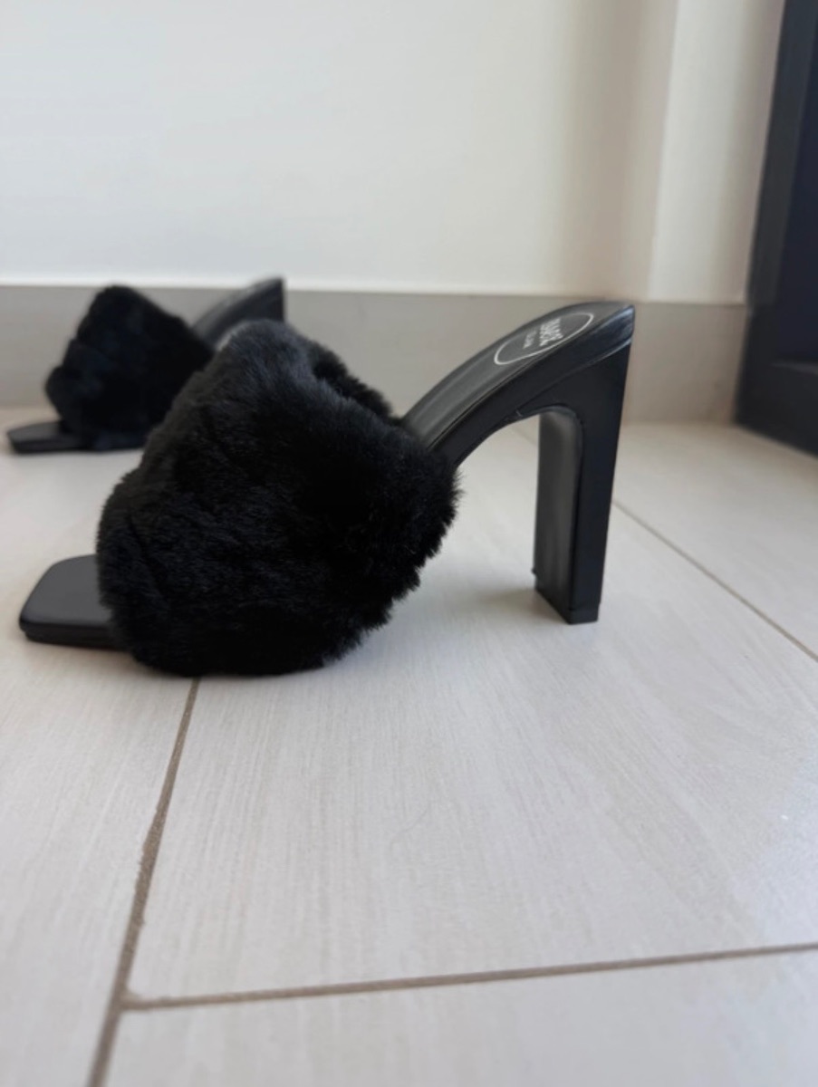 Essex Glam Black Faux Fur Heels