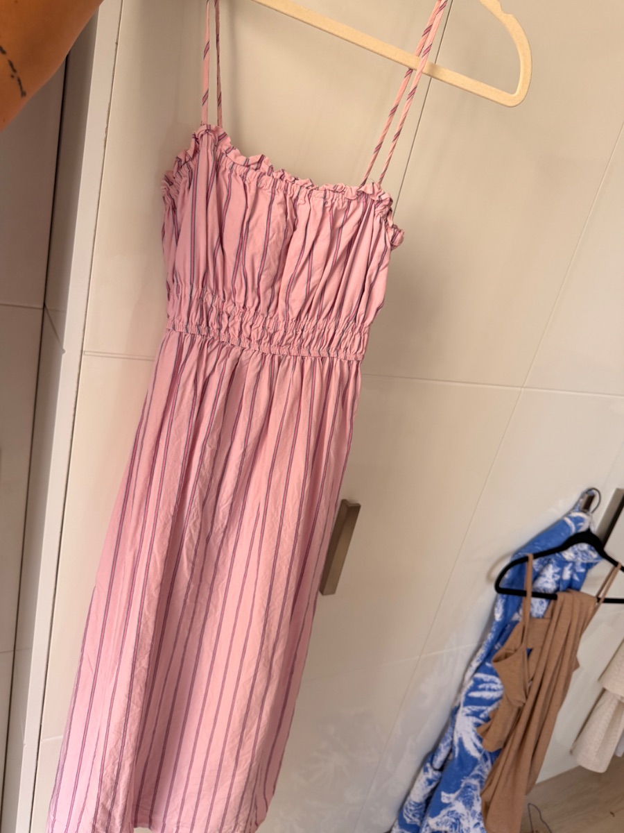 Stradivarius Pink and Blue Striped Maxi Dress