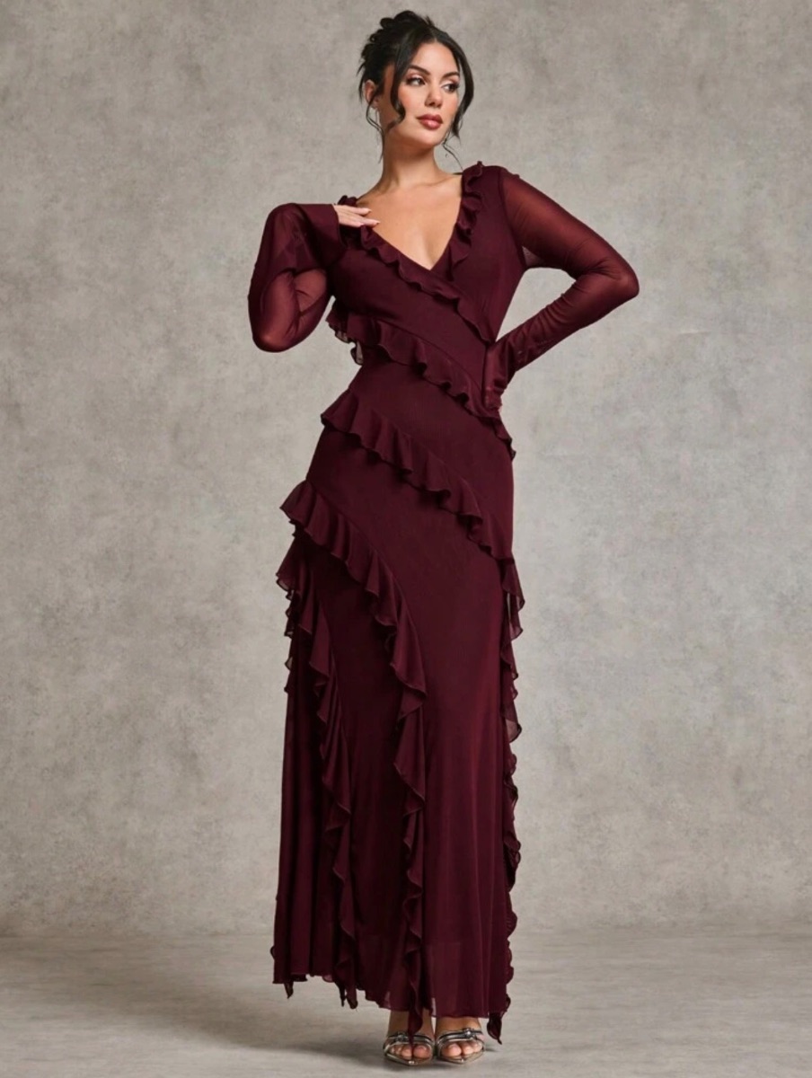 Shein Women's Ruffled Long Sleeve Maxi Dress photo 2