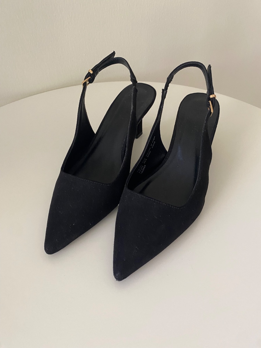 Jd Williams Black Court Slingback Kitten Heels