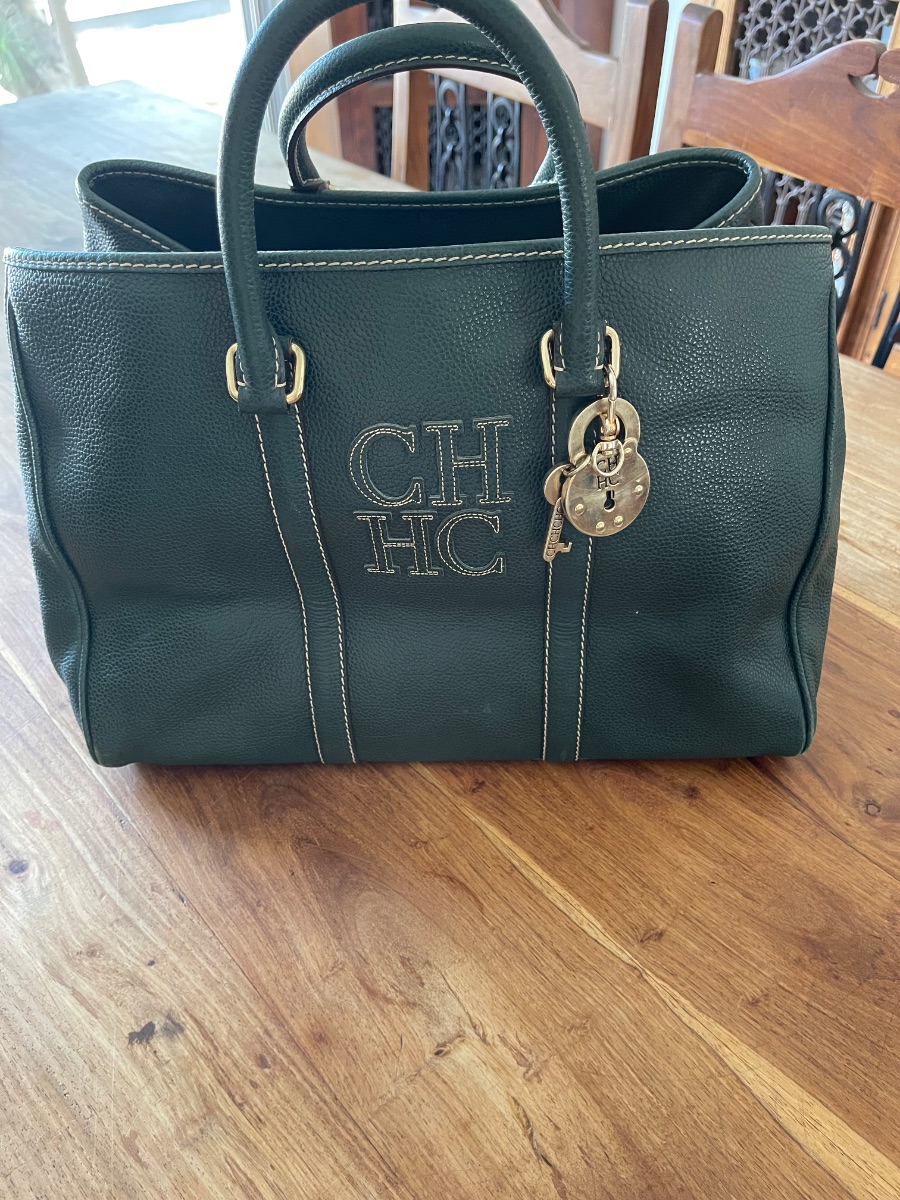 Carolina Herrera Beautiful Green grained leather Matteo Tote