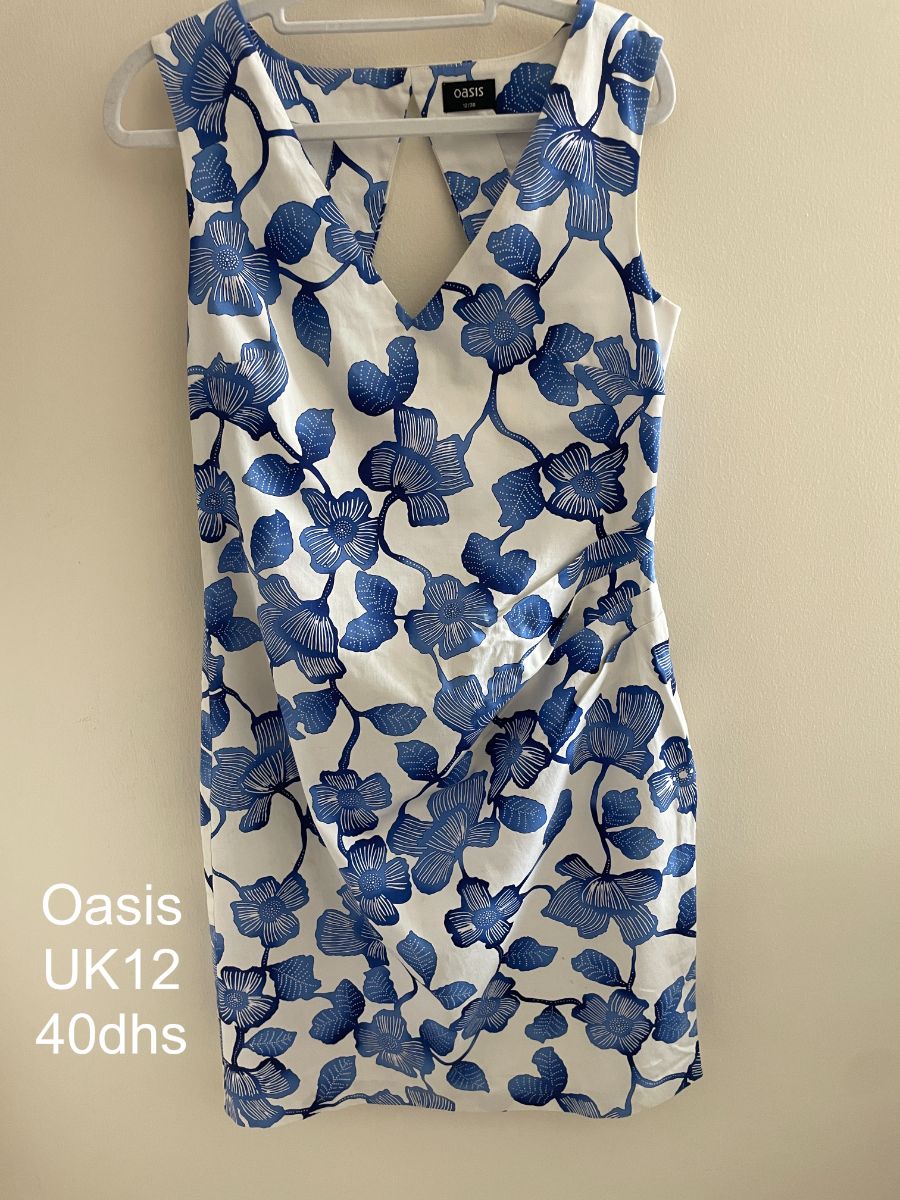 Oasis Blue & White Flower Dress UK12
