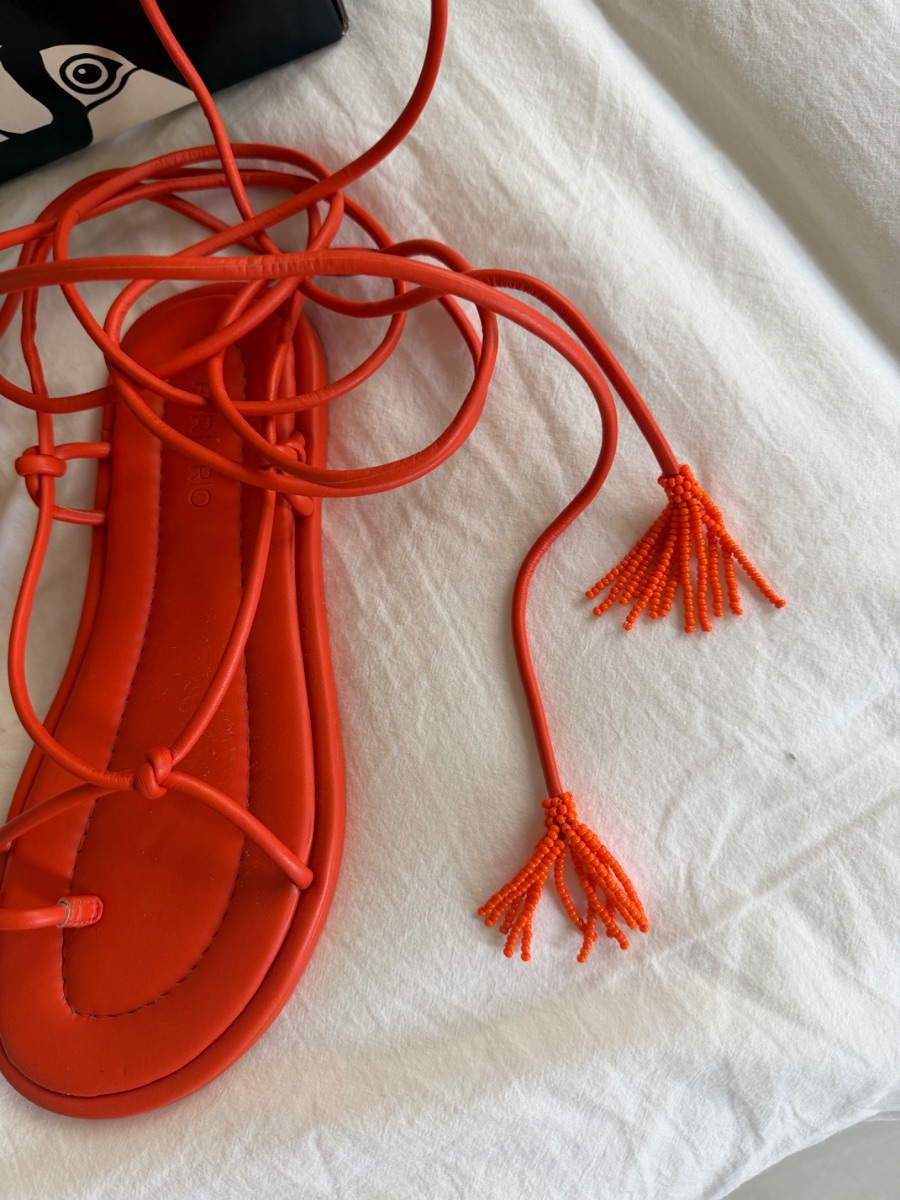 Farm Rio Orange Tie Up Sandals photo 2