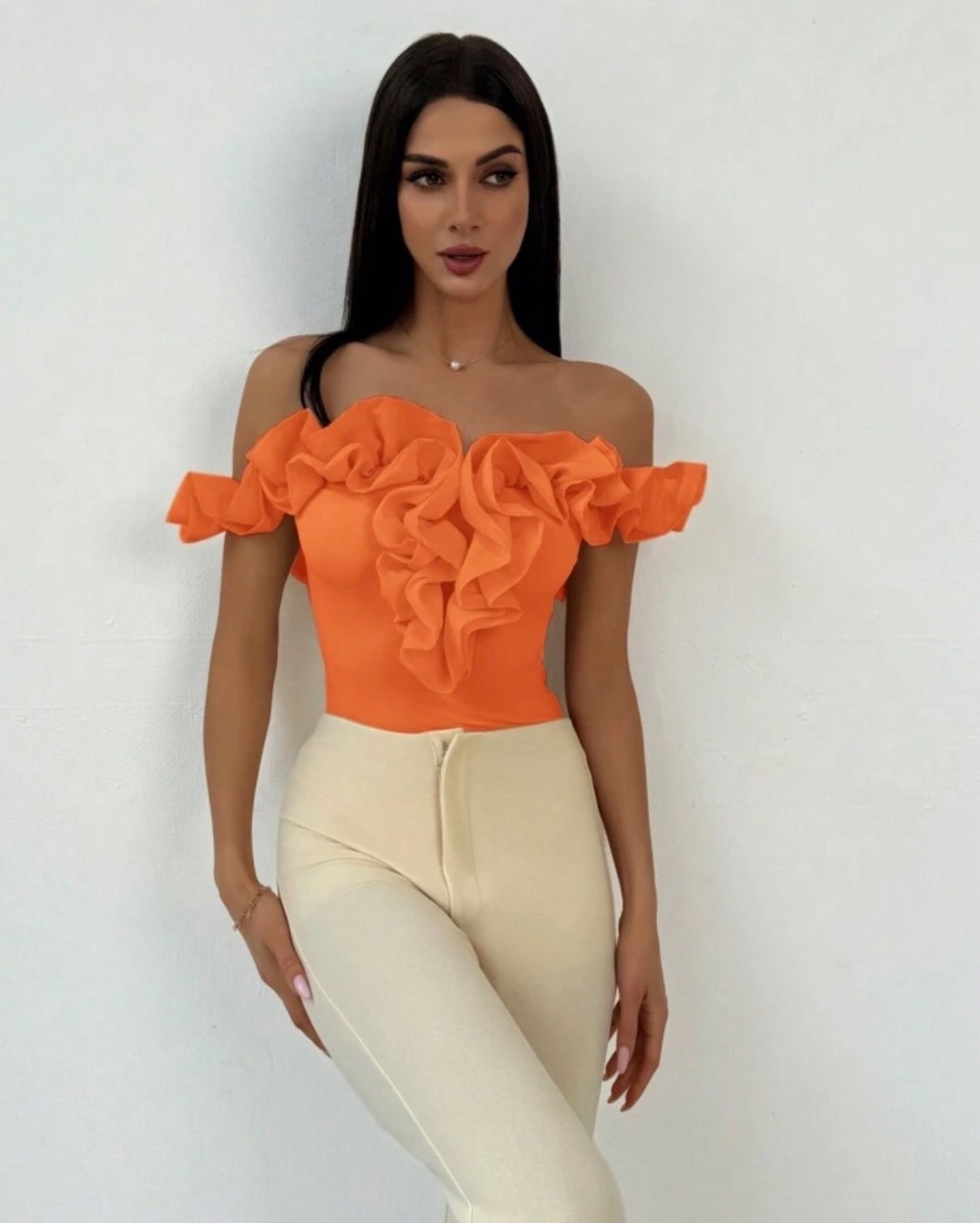 Shein Orange Ruffle Bodysuit. Large brand new