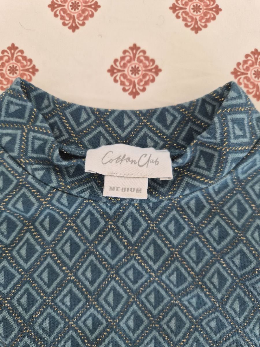 Cotton Club Blue Blouse Top with Gold Threads