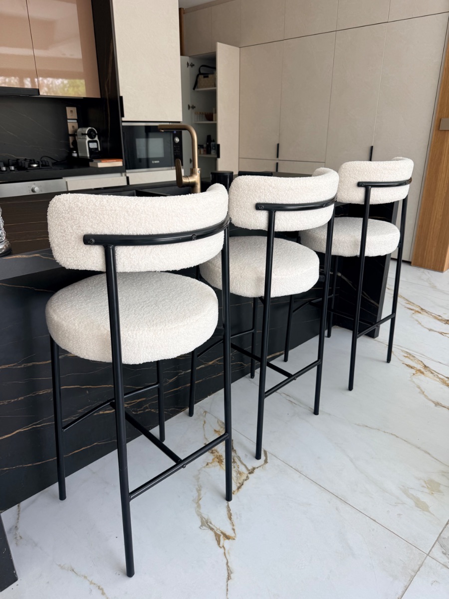 3 Boucle Fabric Bar Stools