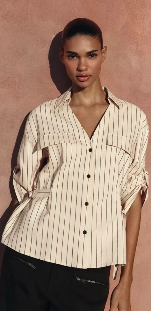 Zara Striped V-neck lapel shirt