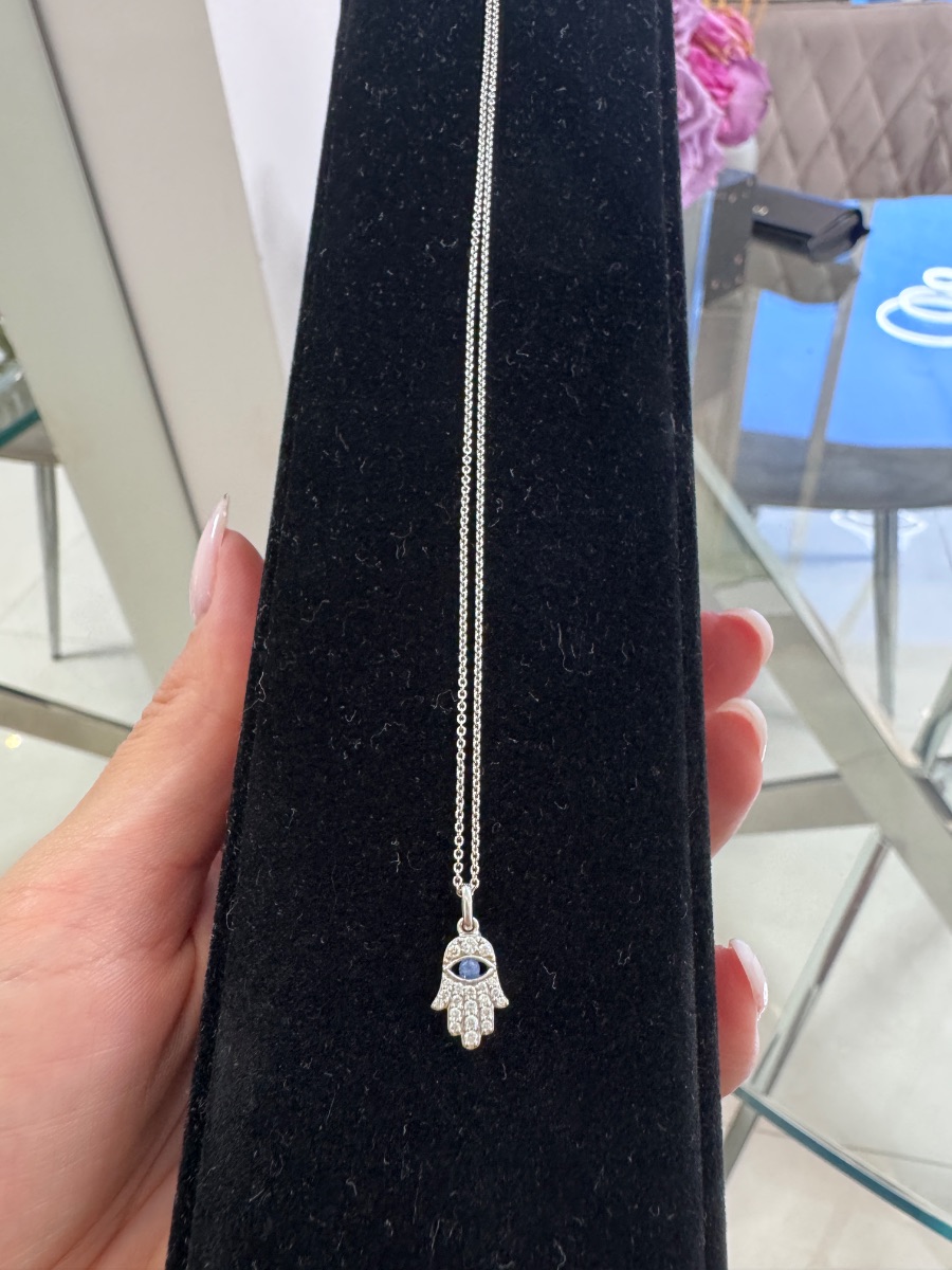 Jewelry 18K White Gold Diamond & Sapphire Hamsa Necklace