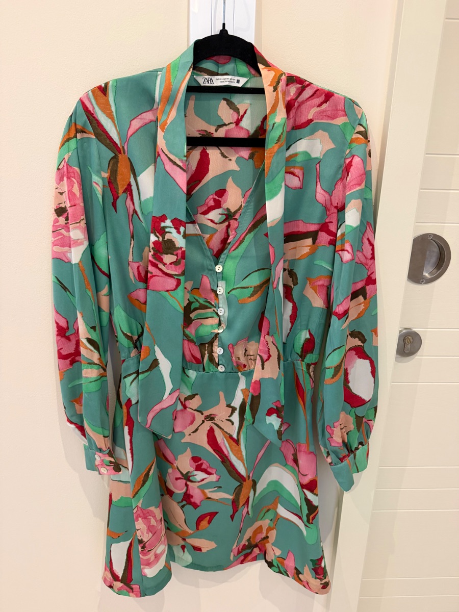 Zara floral print mini dress with scarf XS