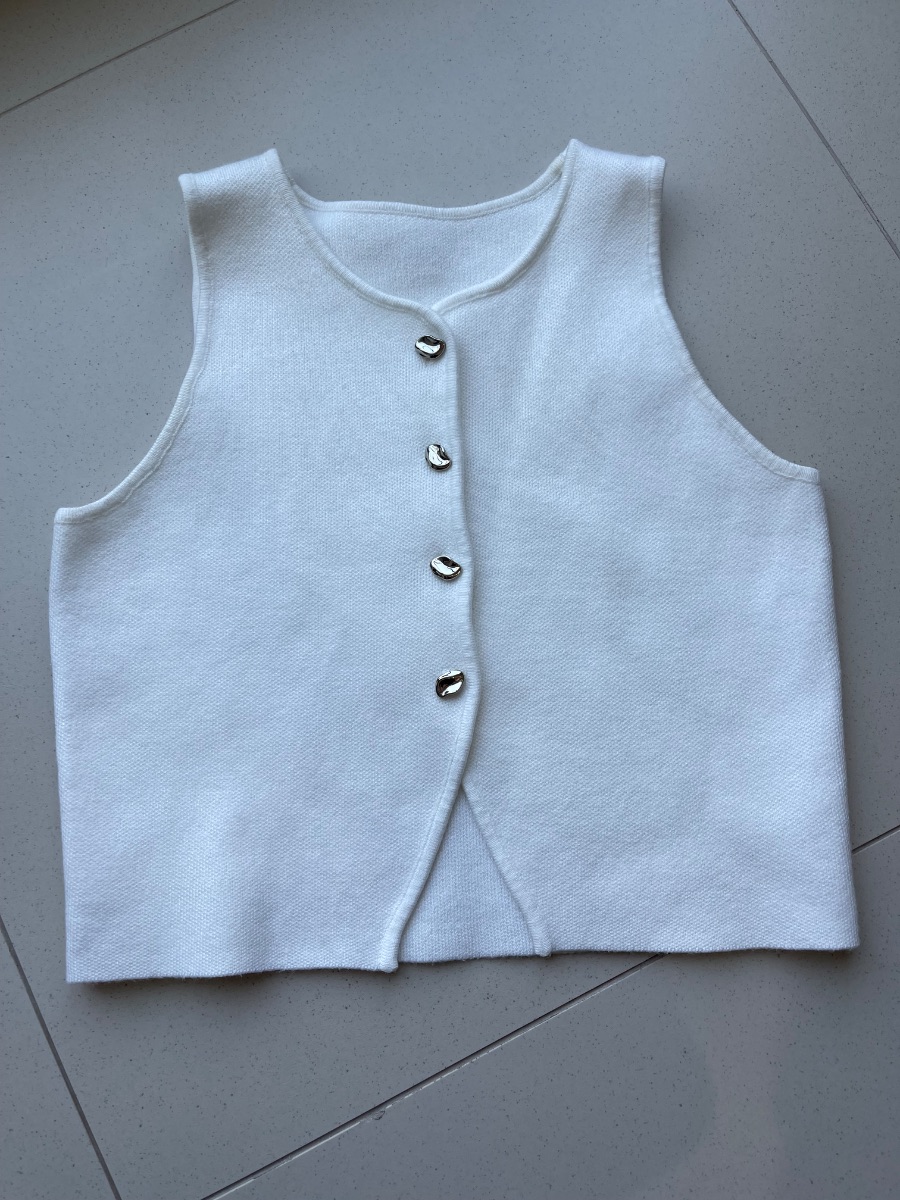 Shein White Knitted Waistcoat