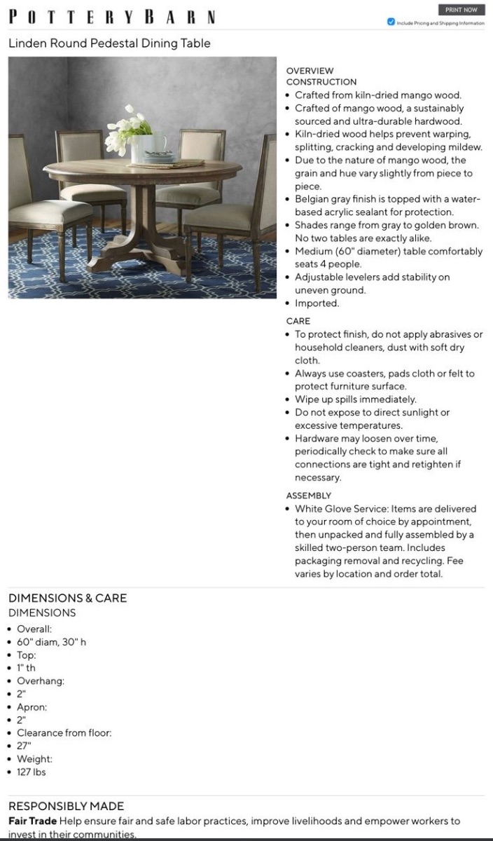 Linden Pottery Barn Table photo 3