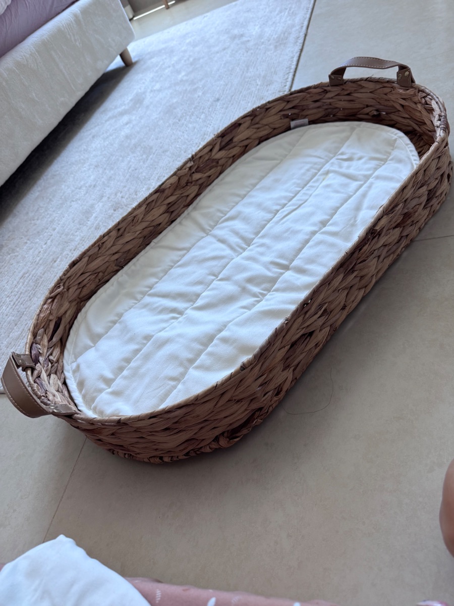 Independent Store Wicker changing basket with leather handles and mat