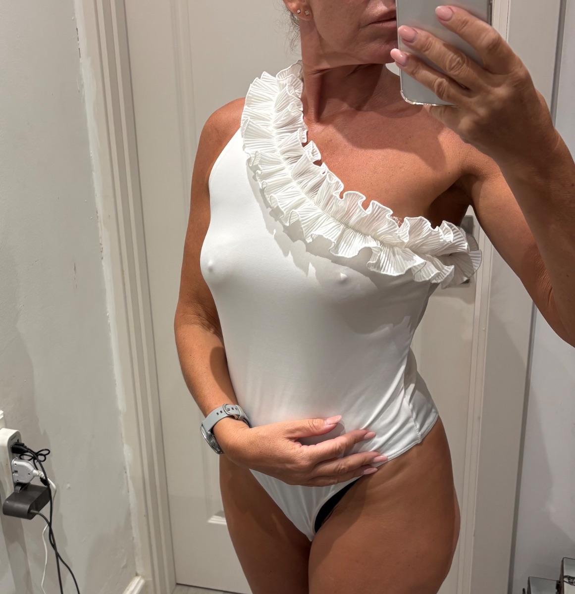 H&M White one-shoulder bodysuit 🤍