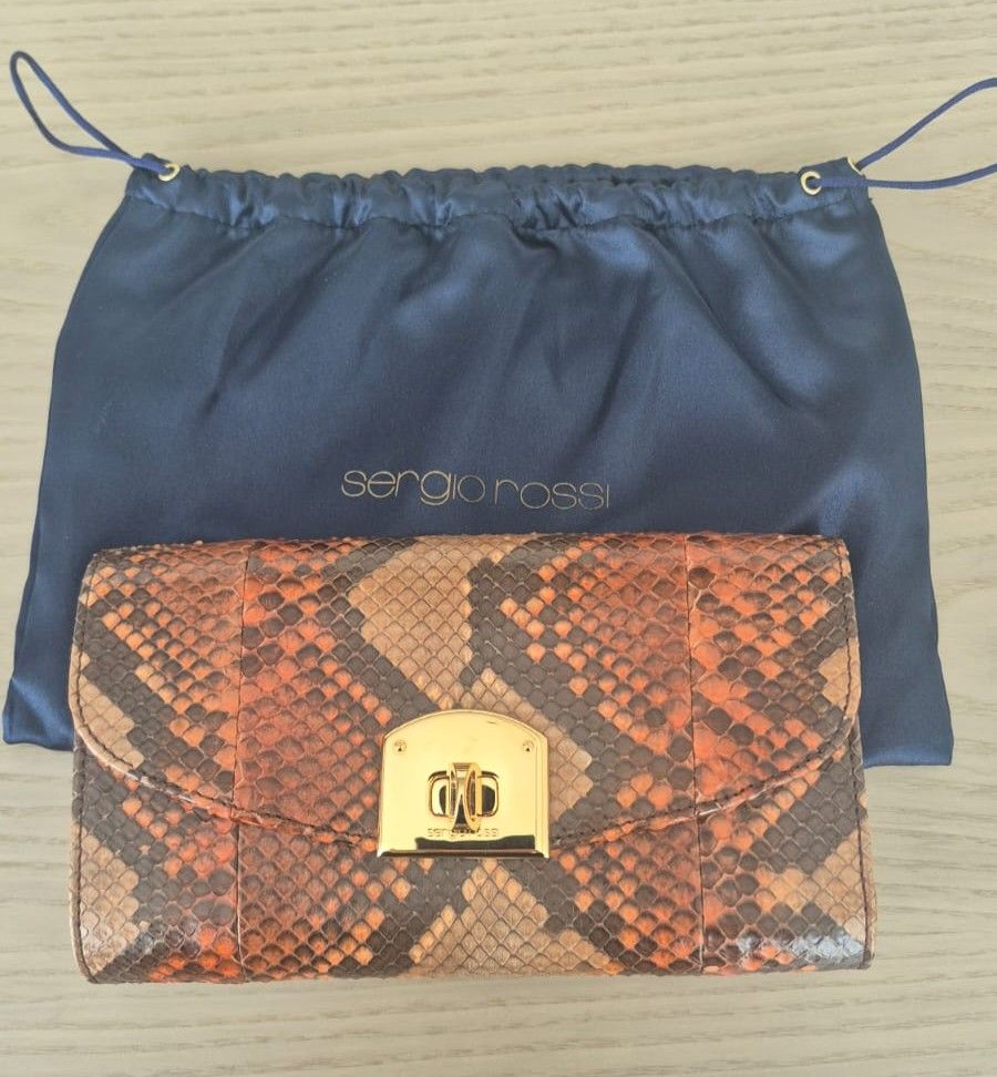 Sergio Rossi Python/Snakeskin Fold-Over Clutch photo 2