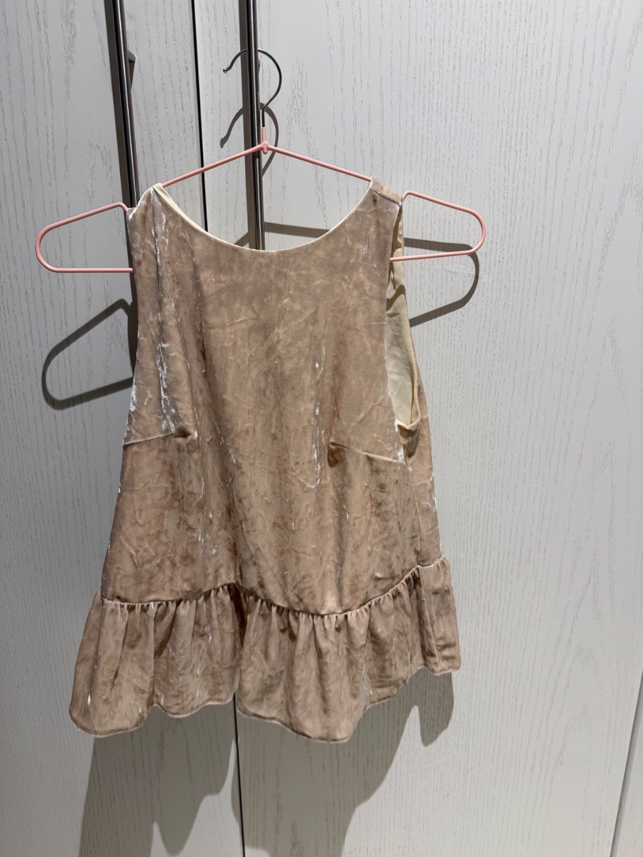 Miss selfridge petite cream velvet sleeveless blouse with bow tie back