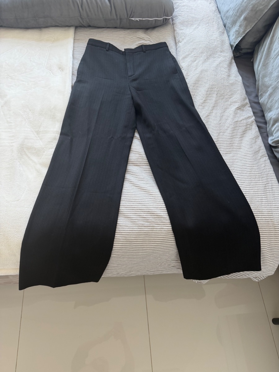 Saint Laurent Black Pinstripe Wide-Leg Trousers – Excellent Condition