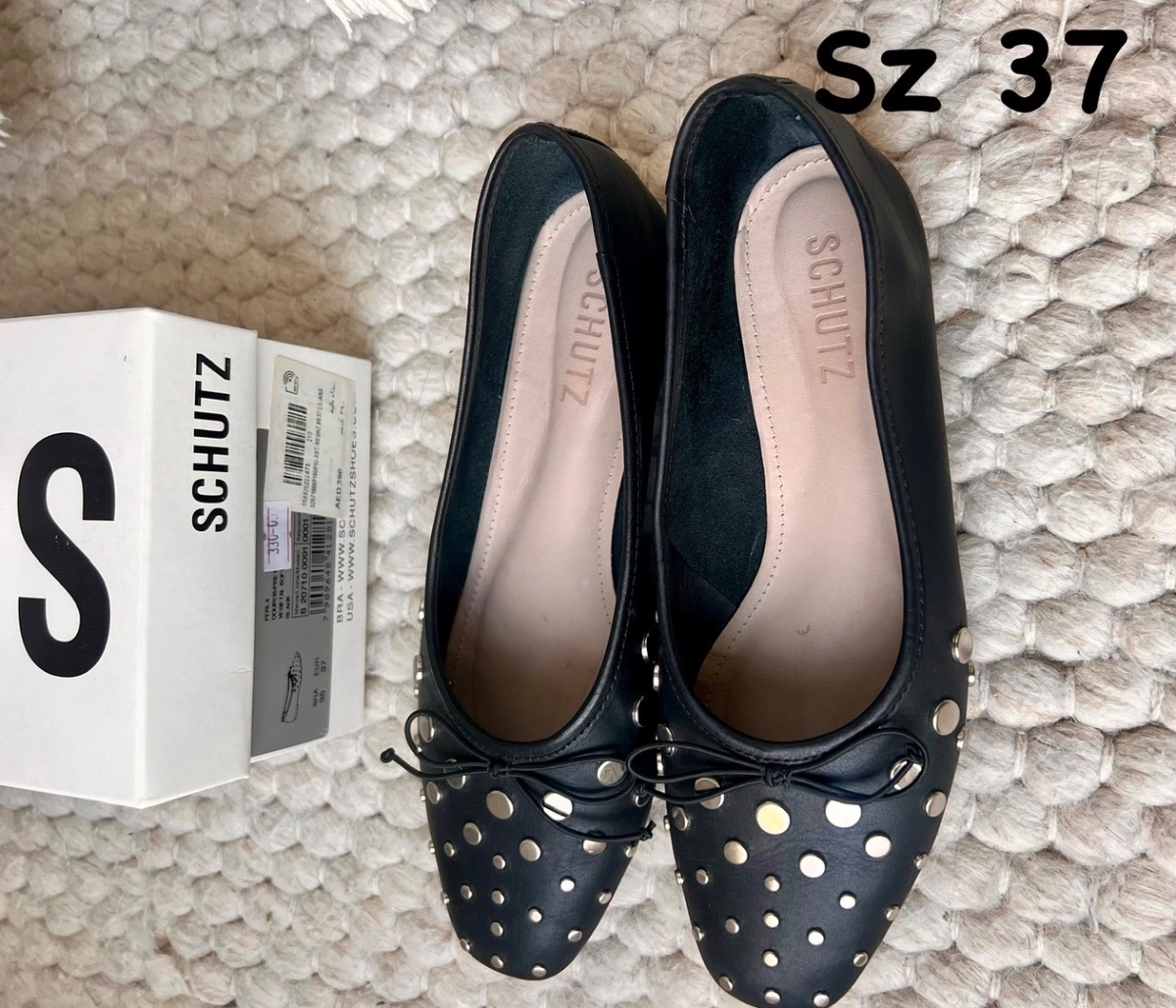 Leather Schutz Ballet Flats With Studs - Sz 37 EU