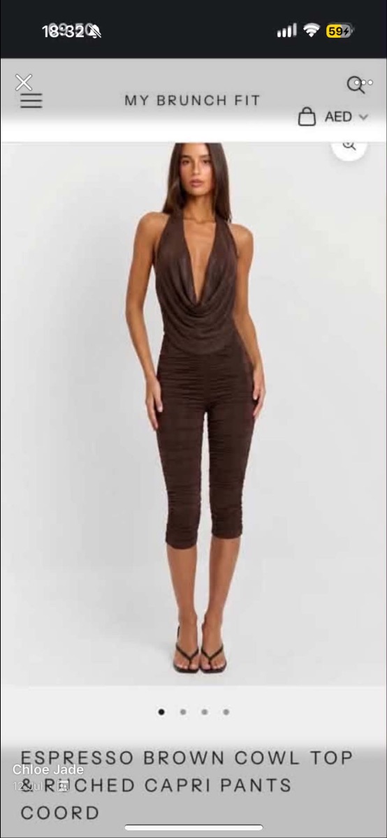 My Brunch Fit Espresso brown cowl top and ruched capri pants