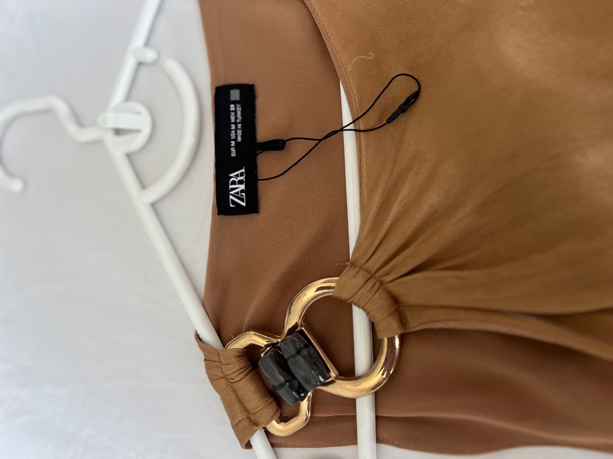 Zara Satin Midi Dress with Gold Detail – Size M photo 3