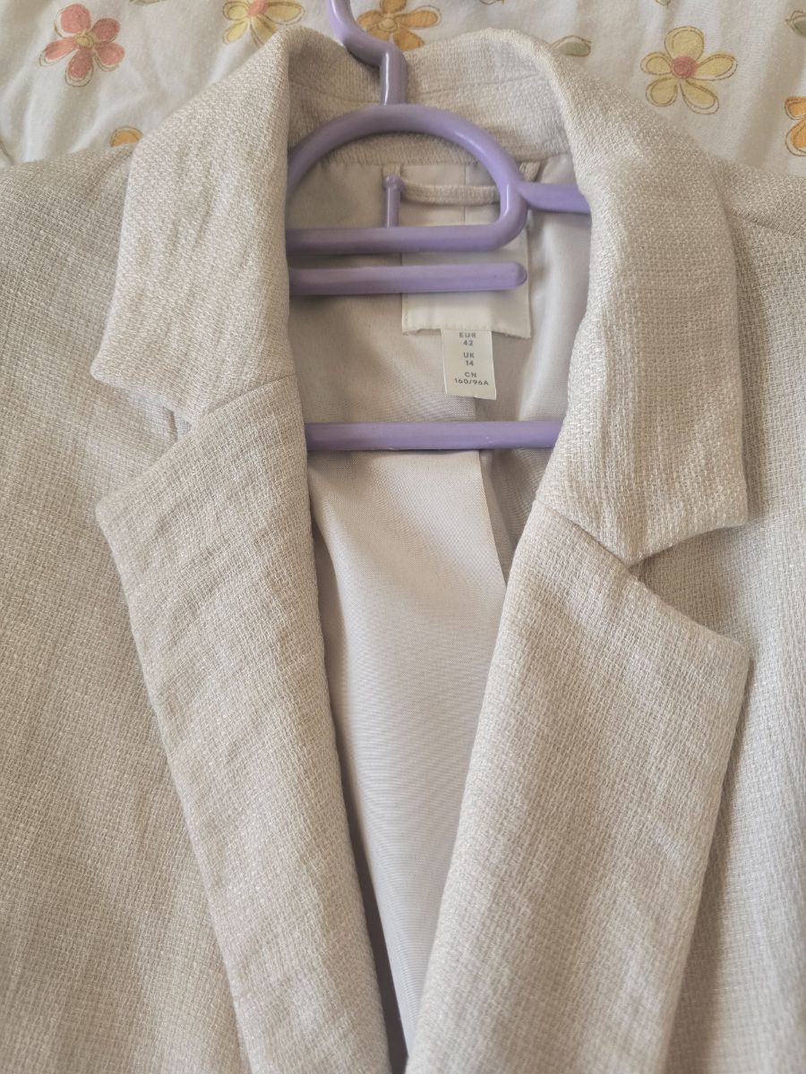 H&M Beige Textured Double-Breasted Blazer – UK 14 photo 3