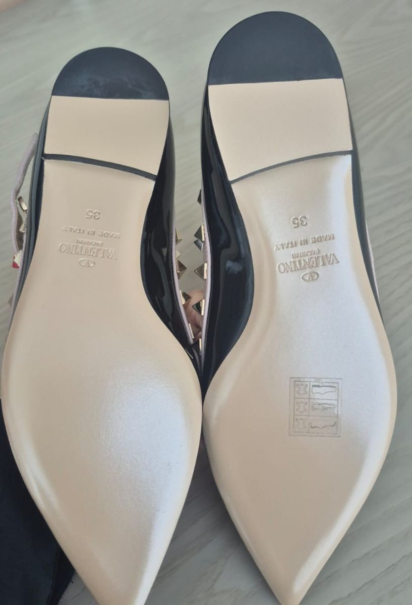 Valentino Rockstud Black and Pink Patent Ankle Strap Ballet Flats photo 3