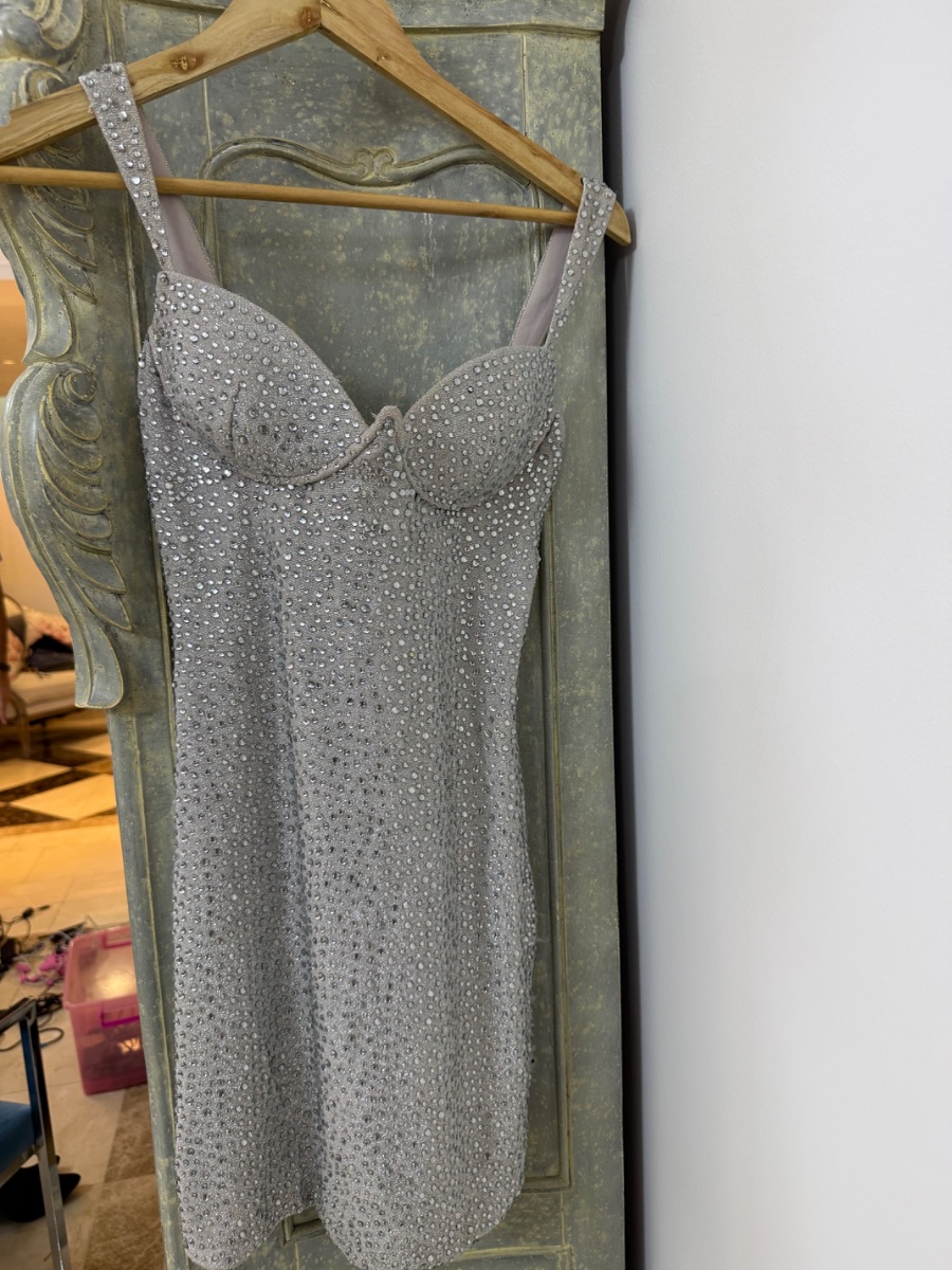 Oh Polly Silver Crystal Embellished Corset Mini Dress
