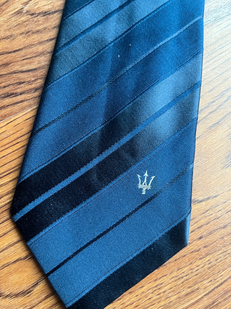 Navy Maserati 100% silk tie - classic diagonal stripe - Hand Made