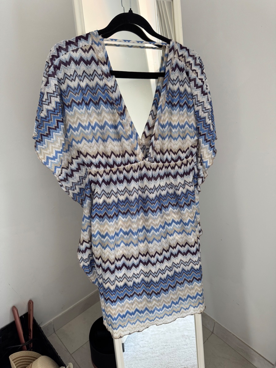 Missoni-Style Zigzag Beach Cover-Up / Kaftan – Blue, Cream & Purple