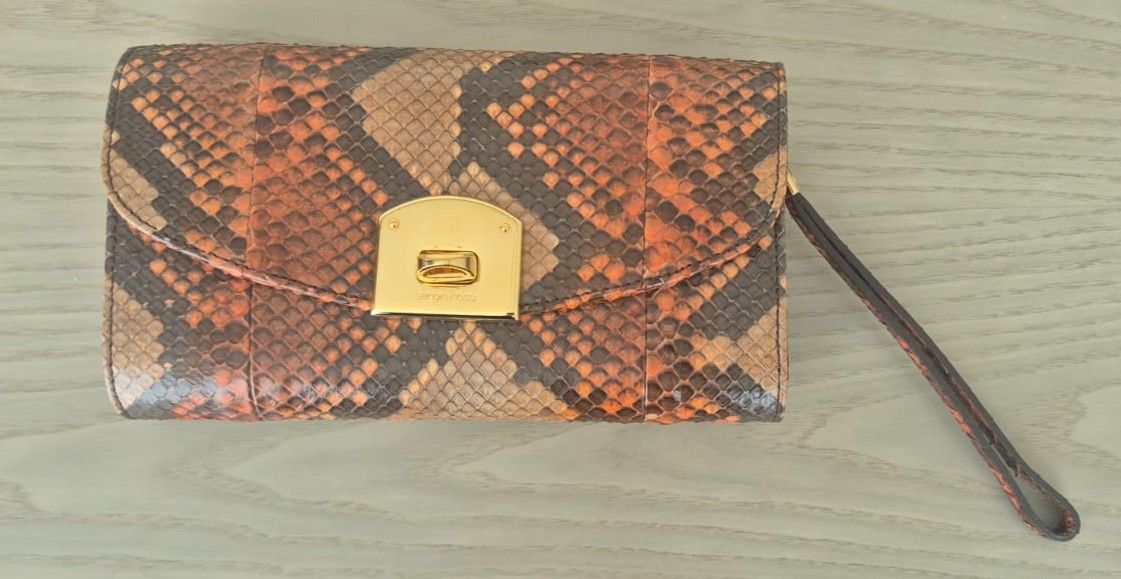 Sergio Rossi Python/Snakeskin Fold-Over Clutch