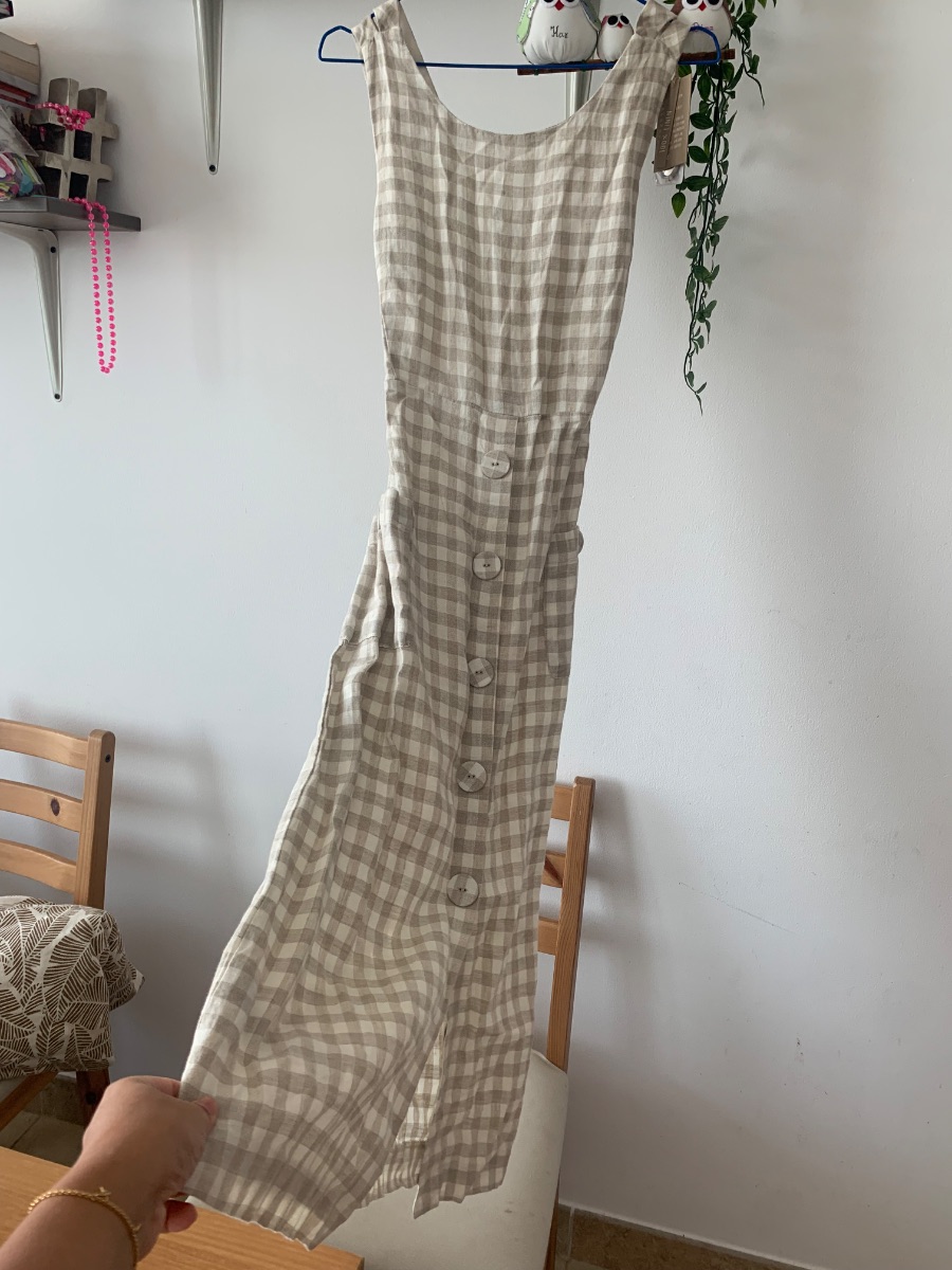 Mango Gingham Linen Dress with Tags