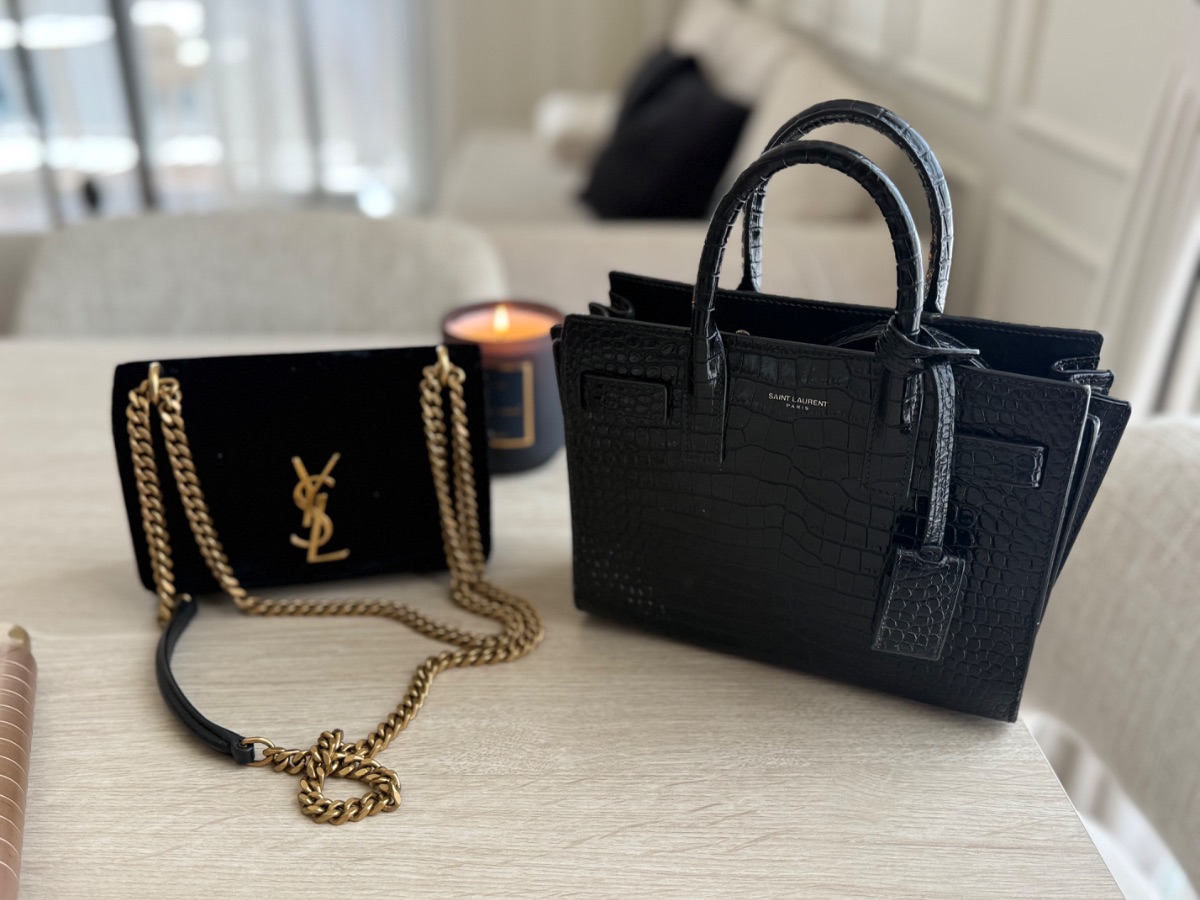 SAINT LAURENT CROCODILE SAC DE JOUR & YSL VELVET CLUTCH