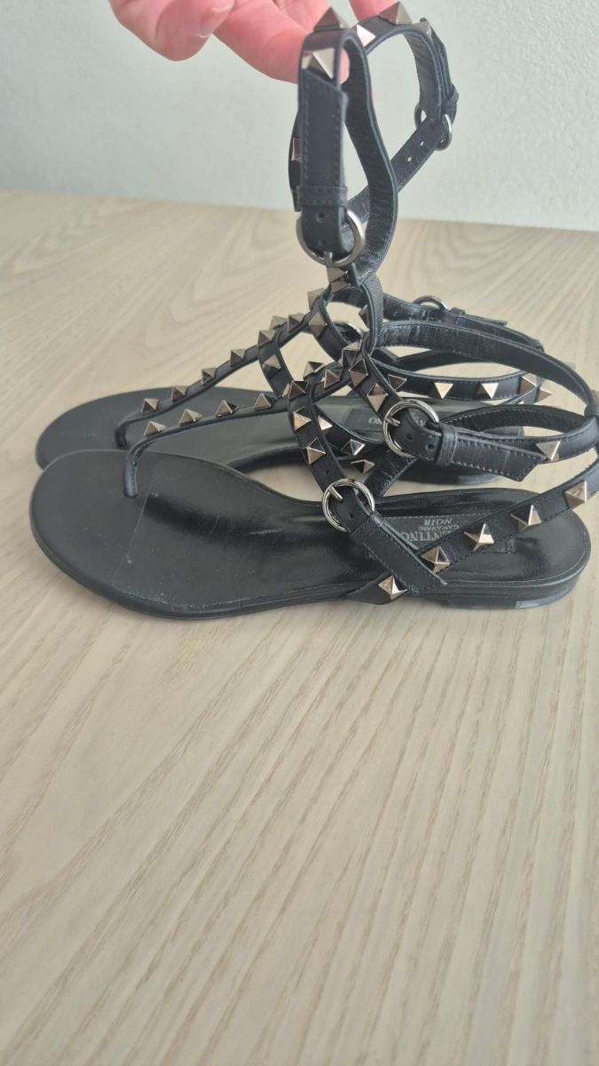 Valentino Black Rockstud Caged Flat Sandals Black photo 2