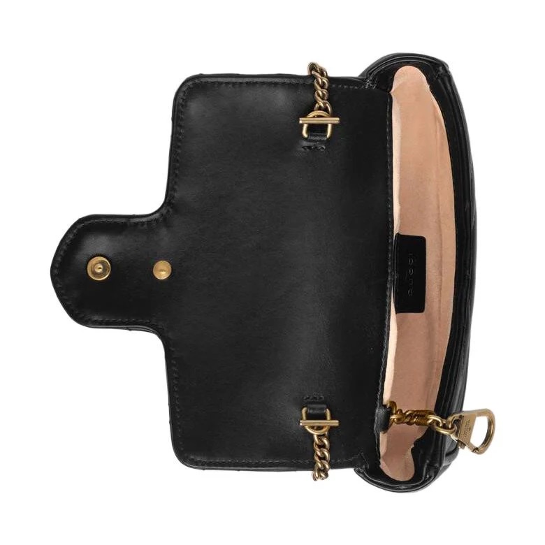 Gucci Black Matelasse Leather Super Mini GG Marmont Shoulder Bag photo 2