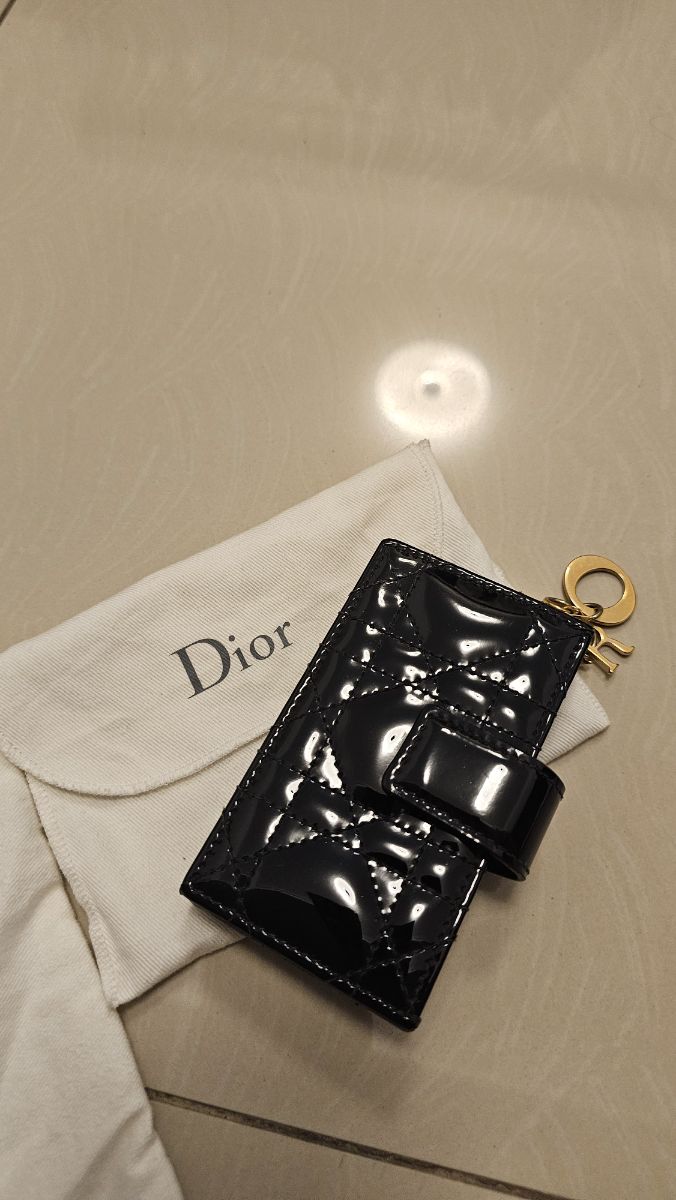 Dior Lady Dior Black Patent Leather Cannage Card Holder
