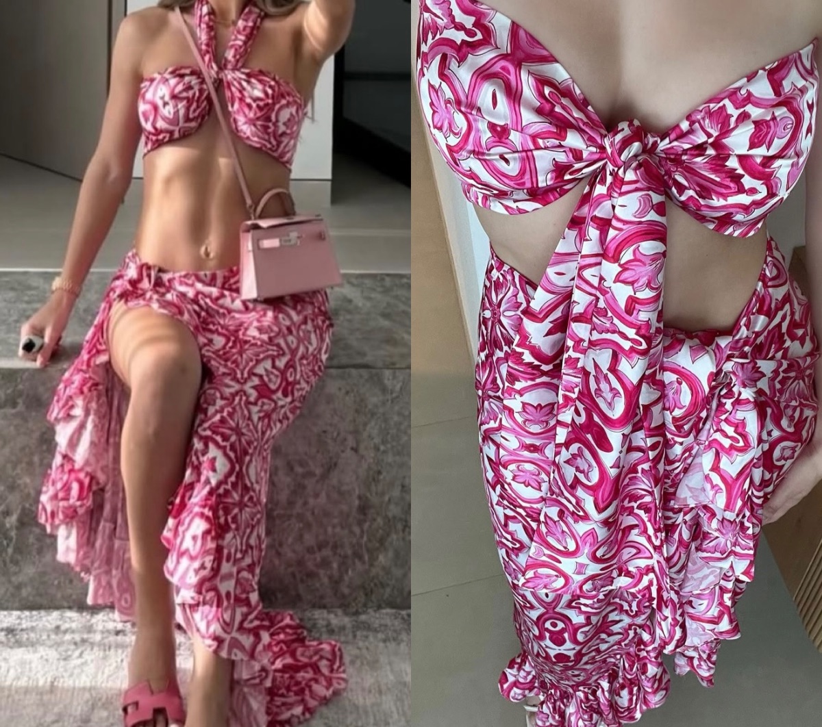 Boutique Pink satin beach wrap 2 piece