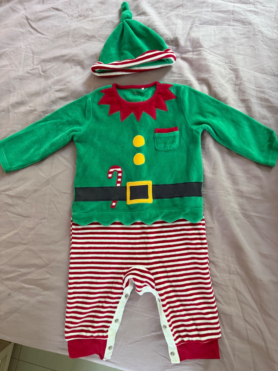 Next Santa’s Elf baby jumpsuit with a hat