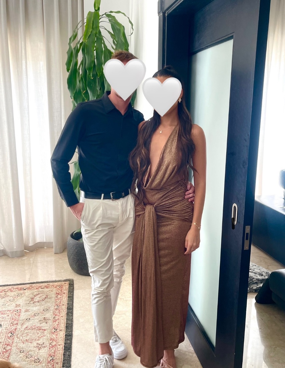 My Brunch Fit Shimmer Brown Plunge Drape Maxi Dress photo 2
