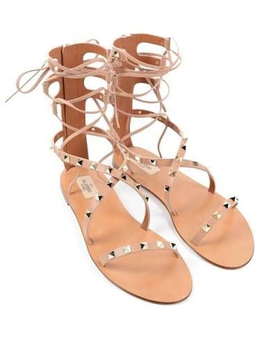 Valentino Rockstud Leather Gladiator Sandals Nude