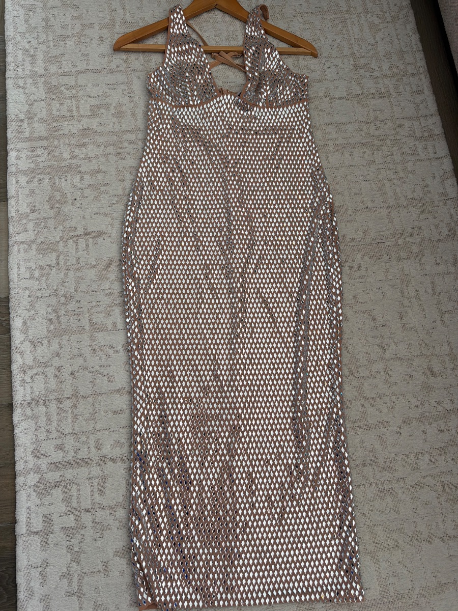 Oh Polly Beautiful dress with crystals with a nude collar underneath